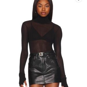 Enza Costa Mesh Cuffed Turtleneck Top